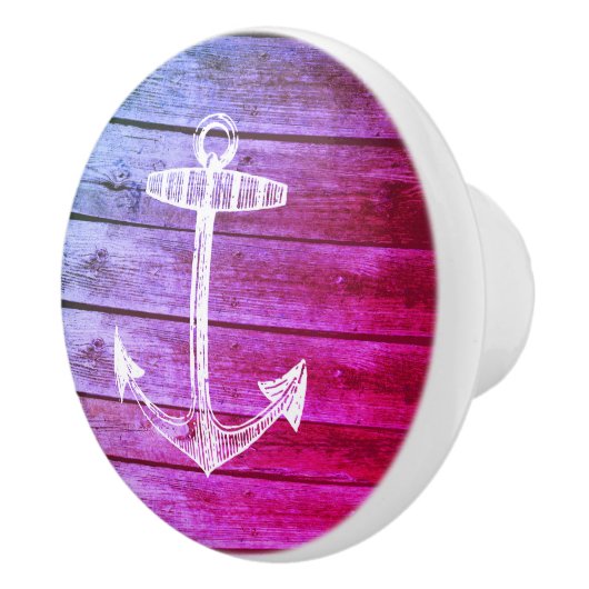 Anker Faux Wood Paarse Nautische Lade knop (Rechts)