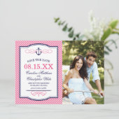 Anker Foto Opslaan Trouwdatum Kaart Navy en Roze (Staand voorkant)