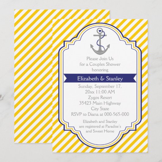 Anker geel nautische bruiloft koppels douche kaart (Voorkant / Achterkant)