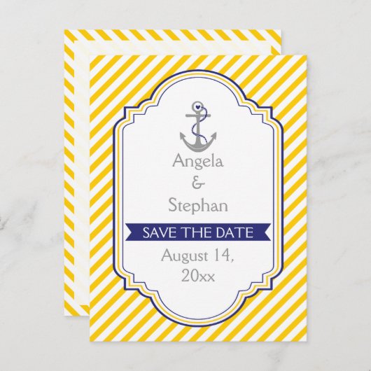 Anker geel wit nautische bruiloft Save the Date Aankondigingskaart (Voorkant / Achterkant)