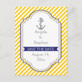 Anker geel wit nautische bruiloft Save the Date Aankondigingskaart (Voorkant)