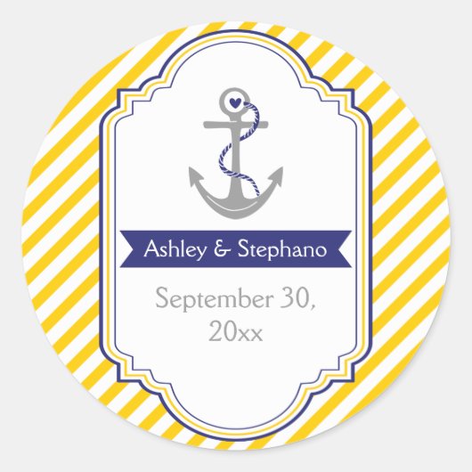 Anker geel wit nautische bruiloft Save the Date Ronde Sticker (Voorkant)