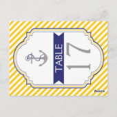 Anker geel, wit nautische bruiloft tafel nummer briefkaart (Achterkant)
