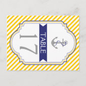 Anker geel, wit nautische bruiloft tafel nummer briefkaart (Voorkant)