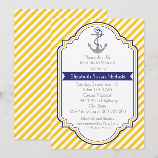 Anker geel wit nautische bruiloft vrijgezellenfees kaart (Voorkant / Achterkant)