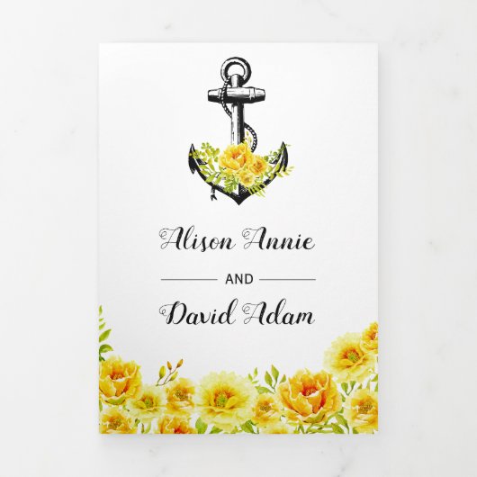 anker gele bloemen nautisch huwelijk drieluik uitnodiging (Cover)