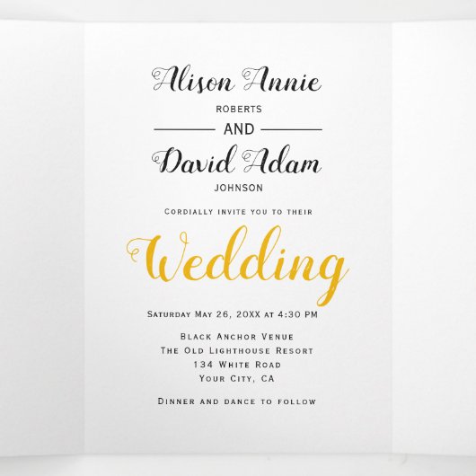  anker gele bloemen nautisch huwelijk drieluik uitnodiging (Binnenkant midden)