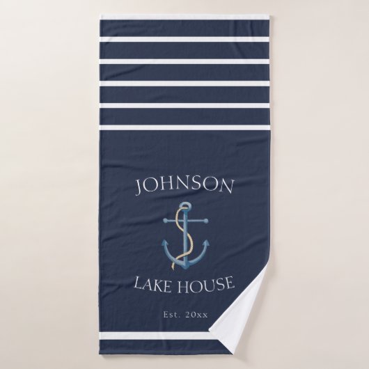 Anker Gestreepte Lake House Navy Badhanddoek (Badhanddoek)