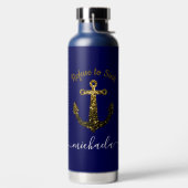 Anker Goud glinstert navyblauw Aangepaste naam tek Waterfles (Links)