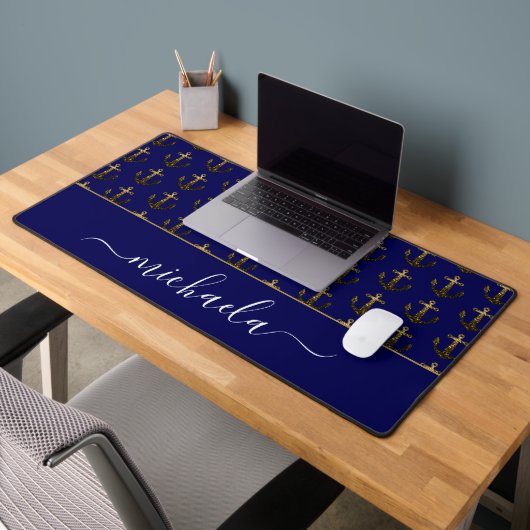Anker Goud nepsparels navyblauw Monogram naam Bureaumat (Kantoor 2)