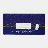Anker Goud nepsparels navyblauw Monogram naam Bureaumat (Keyboard & Muis)