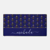 Anker Goud nepsparels navyblauw Monogram naam Bureaumat (Voorkant)