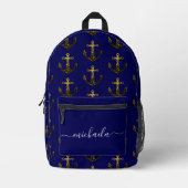 Anker Gouden faux fonkelt marineblauw Monogram naa Bedrukte Rugzak (Voorkant)