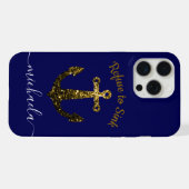 Anker Gouden faux fonkelt marineblauw Monogram naa iPhone Hoesje (Achterkant horizontaal)