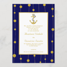 Anker, gouden kralen marineblauw nautische bruilof