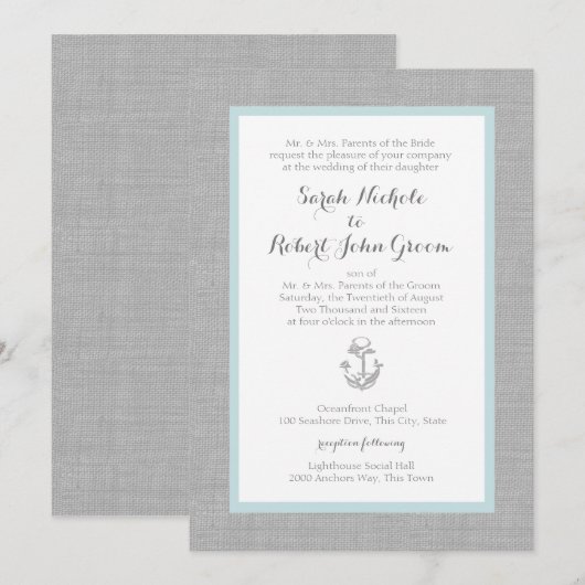 Anker Grey Burlap Beach bruiloft Kaart (Voorkant / Achterkant)