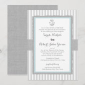 Anker Grey Stripes Strandbruiloft Kaart (Voorkant / Achterkant)