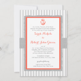 Anker Grijze Strepen Koraal Wedding Kaart