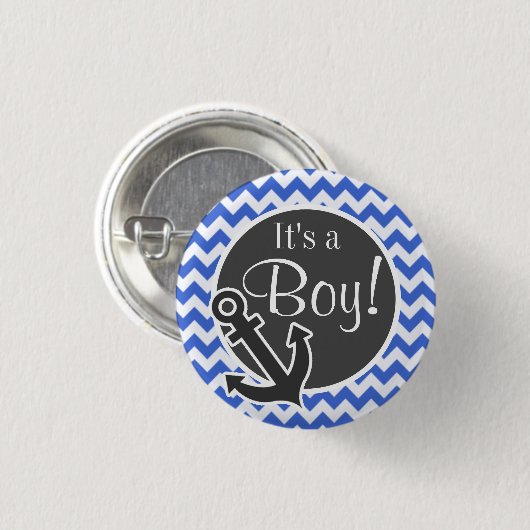 Anker; Han Blue Chevron Stripes Ronde Button 3,2 Cm (Voorkant /achterkant)