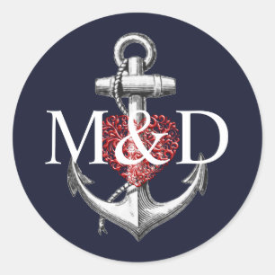 Anker hart marine bruiloft ronde sticker