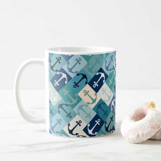 anker herringbone blauw koffiemok (Met donut)