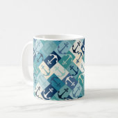 anker herringbone blauw koffiemok (Voorkant links)