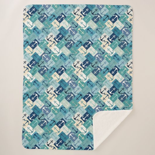 anker herringbone blauw sherpa deken (Voorkant)