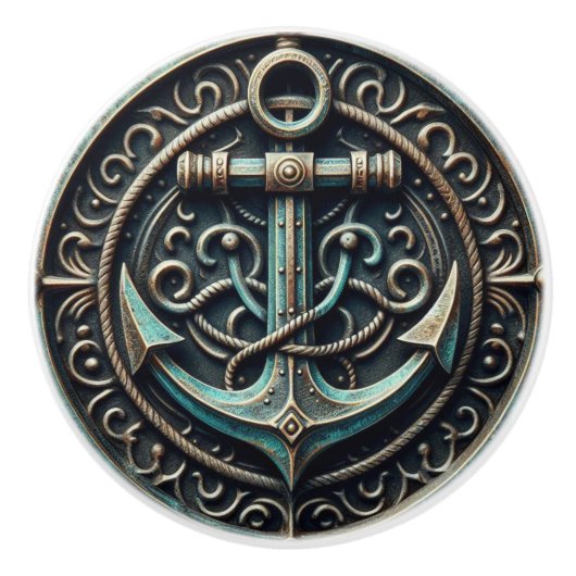 Anker IJzer en Patina Nautical Keramische Knop (Voorkant)