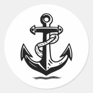 Anker in minimalistisch zwart-wit ronde sticker