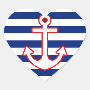 Anker in nautische stijl op gestreepte decoratie hart sticker