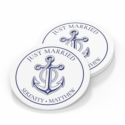 Anker is net getrouwd met Navy Blue Nautical Weddi Ronde Sticker