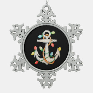 Anker Kerst Xmas Lichtjes Zeilvaart Cruise Boot Tin Sneeuwvlok Ornament