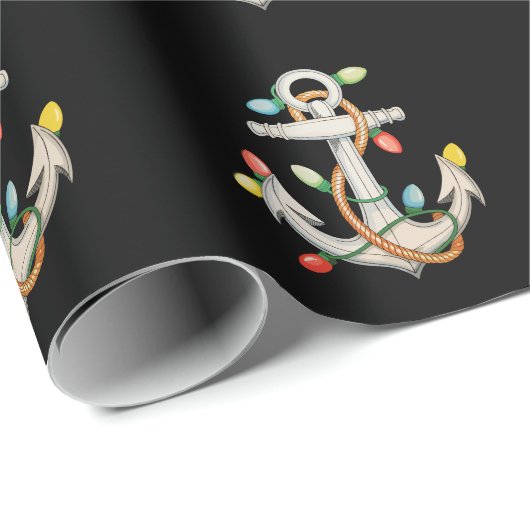 Anker Kerstmis Kerstverlichting Zeilboot Cadeaupapier (Rol Hoek)