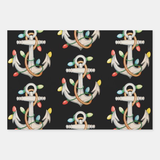 Anker Kerstmis Kerstverlichting Zeilboot Inpakpapier Vel (Voorkant)