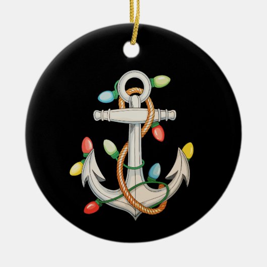 Anker Kerstmis Kerstverlichting Zeilboot Keramisch Ornament (Voorkant)