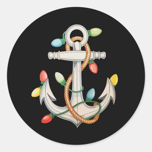 Anker Kerstmis Kerstverlichting Zeilboot Ronde Sticker (Voorkant)