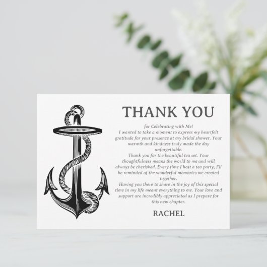 Anker Klasse Nausitische Strand Thema Bruidsfeestj Bedankkaart (Staand voorkant)