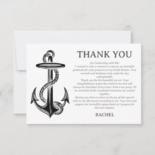Anker Klasse Thema Bruiloft Feest Nautisch Strand Bedankkaart (Voorkant)