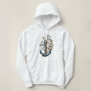 Anker Kompas Klok Vintage Nautilus Tattoo Ontwerp Hoodie