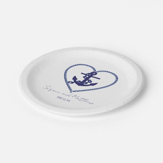 Anker Liefde Nautische Bruiloft Papier Borden Papieren Bordje (Gekanteld)