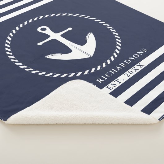 Anker Marine Blauw en Wit Kust Nautische Custom Sherpa Deken (3/4)