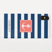Anker Marine Strepen Patroon Monogram Naam Case-Mate iPhone Case (Achterkant (horizontaal))