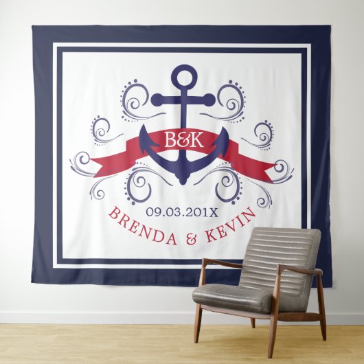 Anker marineblauw en rood-nautisch bootanker wandkleed (In Situ (horizontaal))