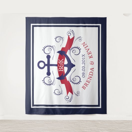 Anker marineblauw en rood-nautisch bootanker wandkleed (Voorkant)