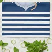 Anker Marineblauw Gestreepd Theedoek (Gevouwen)