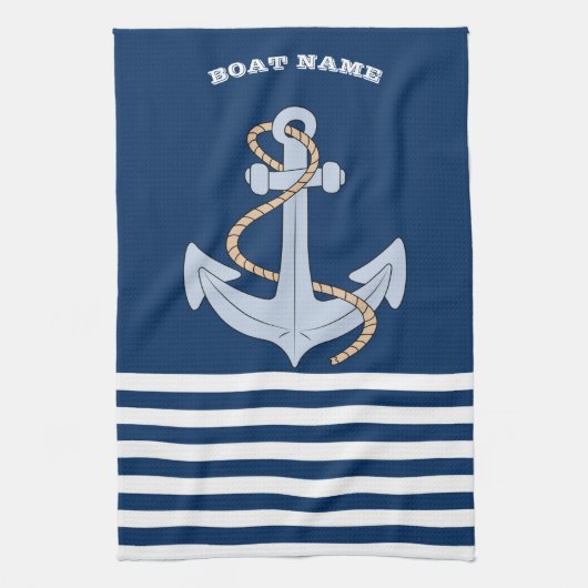Anker Marineblauw Gestreepd Theedoek (Verticaal)