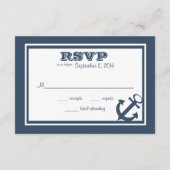 Anker Marineblauwe Strepen Strand Bruiloft Reactie RSVP Kaartje (Achterkant)