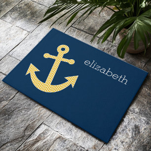 Anker met Blauw en Geel Chevron Patroon Deurmat