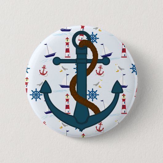 Anker met blauwe vuurtoren, Pinback Button (Voorkant)