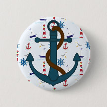 Anker met blauwe vuurtoren, Pinback Button